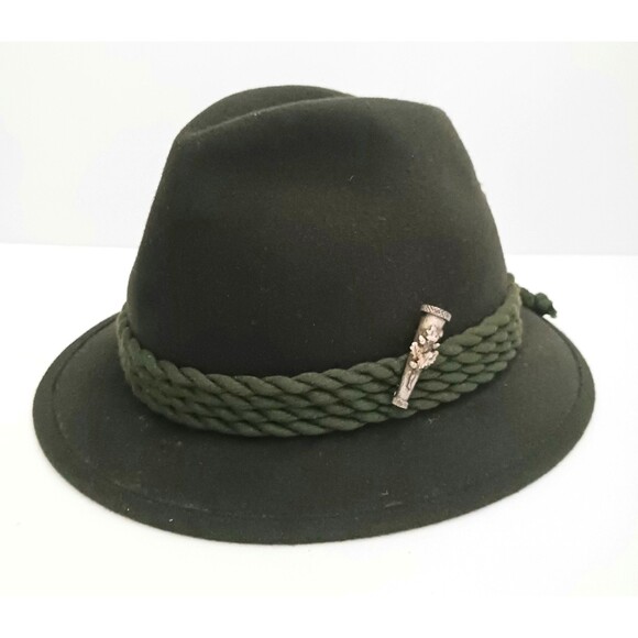 VTG Huckel Tyrolean Dk Green Wool Felt Hunting Mountain Hat Sz M /22" Braid Trim - Picture 3 of 12